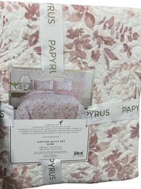 Papyrus Pink and White Cotton King Floral Quilt 104”x90”